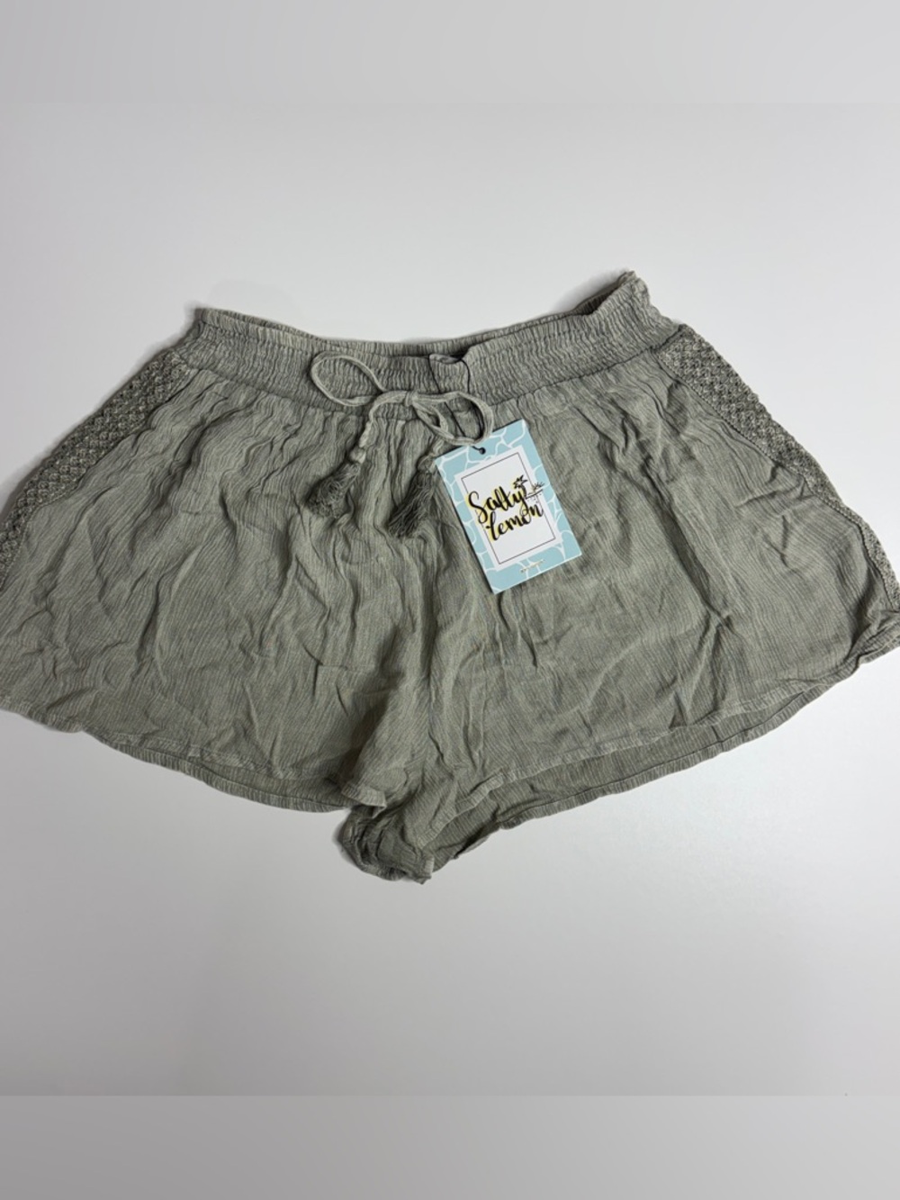 NWT Salty Lemon XL Sage Boho Gauze Tassel Shorts